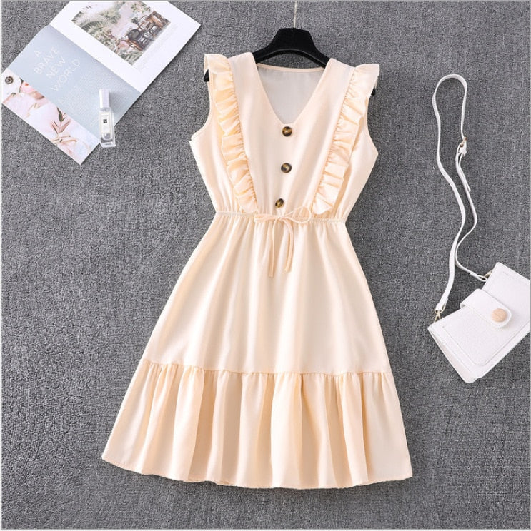 Women Summer Dress Casual Boho Beach Ruffles Mini Dress Party Sexy V-Neck High Waist Female Dresses