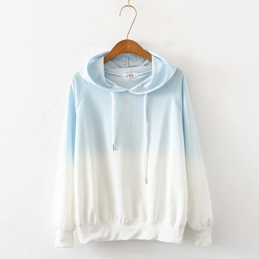 Spring and Autumn New Female Japanese Small Fresh Gradient Long-sleeved Sweatshirt Raglan Sleeves Student Wild Hoodie