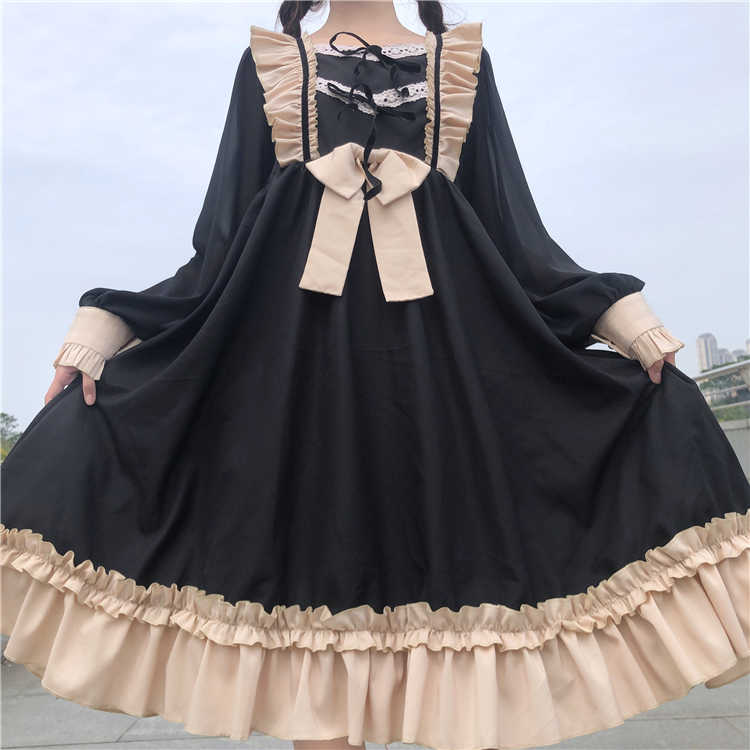 Sixsr Japanese Harajuku Gothic Bandage Bow Splice Dress Sweet Lolita Girl Cosplay Dress Kawaii Ruffles Bow Women Party Dress