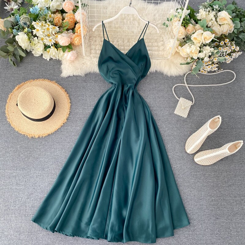 Sixsr Summer Robe Dress Women V Neck Long Party Dresses Sexy Tank Backless Spaghetti Strap Maxi Female Holiday Vestidos