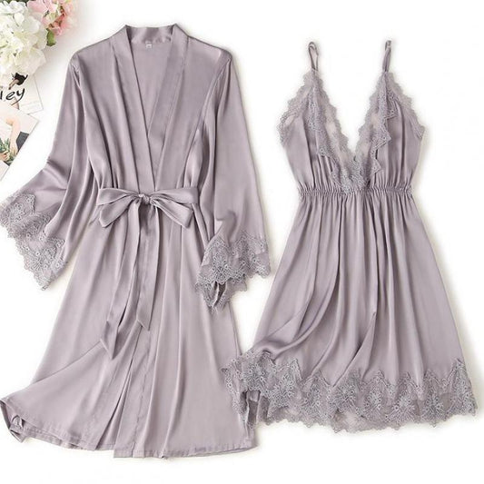 sixsr  Lace Trim Sexy Wedding Lady Robe Suit Loose Satin Bride Bridesmaid Kimono Bathrobe Gown Mini Sleepwear Rayon Intimate Lingerie