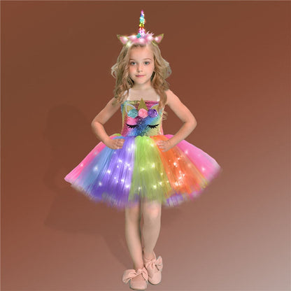 Sixsr Girls Shiny Unicorn TUT Dress Glowing Kids Unicorn Dresses For Girls Hallowmas Party Princess Dress Children Clothing vestidos