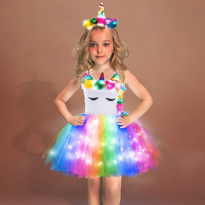 Sixsr Girls Shiny Unicorn TUT Dress Glowing Kids Unicorn Dresses For Girls Hallowmas Party Princess Dress Children Clothing vestidos