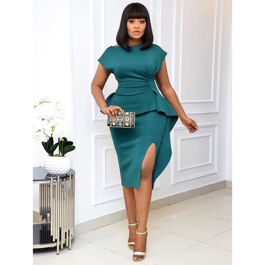 Sixsr Sexy Bodycon Short Sleeve Dresses Split Package Hip Solid Event Party Dress Fashion Office Ladies African Femal Plus Size