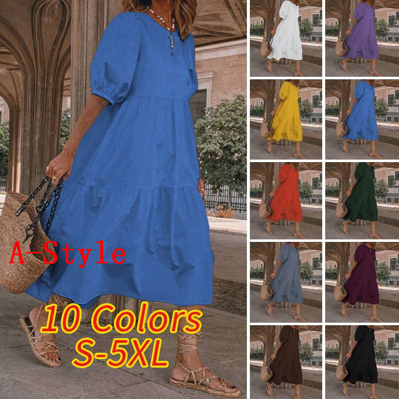 Sixsr Summer Dress Elegant Party Mid-Calf Dress Women'Summer Sundress Bohemian Beach Sundress Casual Vestido Plus Size