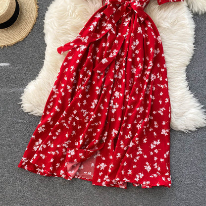 Sixsr beach Red elegant sexy Dress women Summer Autumn V-neck polka dot midi dress waist split dress vestidos de fiesta clothes