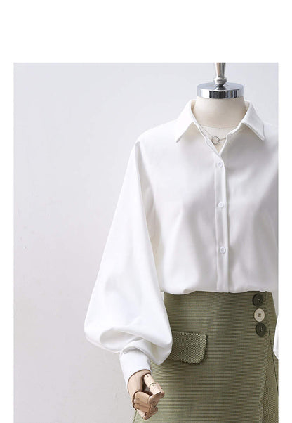 Sixsr Lantern Sleeves Vintage Shirts Women Elegant White Womens Blouse with Lush Sleeves  Fashion Button Up Shirt Black