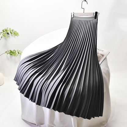 sixsr Brand Designer Women Spring Autumn Elegant Chic Solid Pleated Skirt High Waist Luxury Fashion With Elastic Female C-035