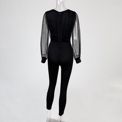 Sixsr Rompers Womens Jumpsuit Black Elegant Sequins Mesh Glitter Party Night Sexy Spring Long Pants One Piece Clothes Overalls