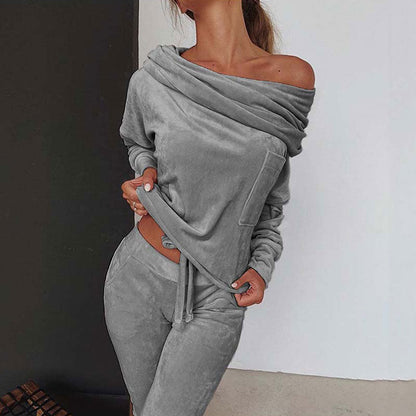 Autumn Velour Lounge Set Women  Two Piece Sets Velvet Velour Tracksuit Ladies Sweatsuit 2 Piece Outfits For Women