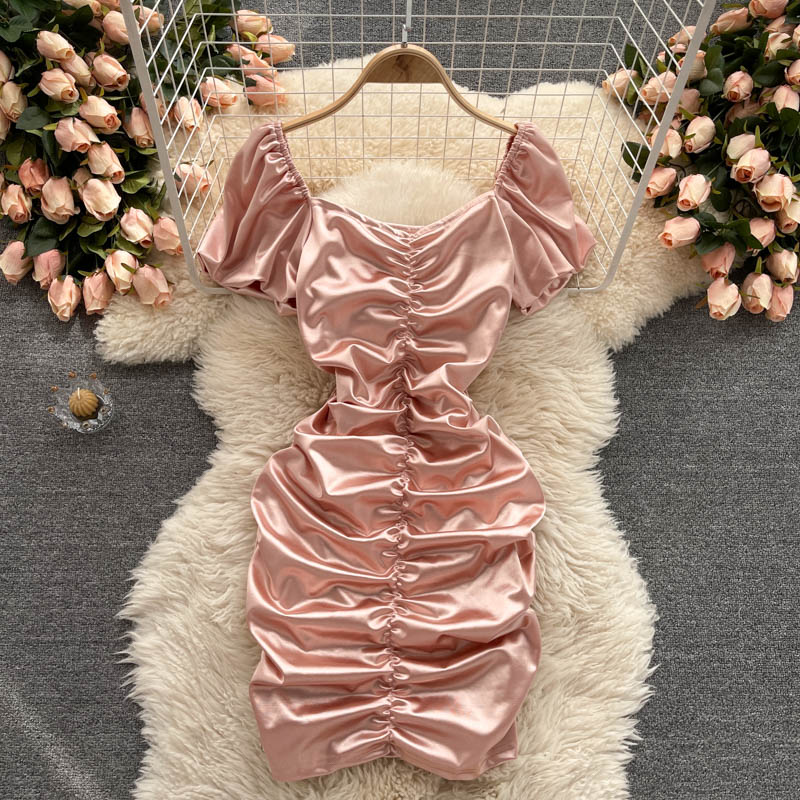 Sixsr Ins Fashion Sexy Mini Bandage Dress Women Summer Slim Ruched Club Dress Sheath Off Shoulder Pink White Dress