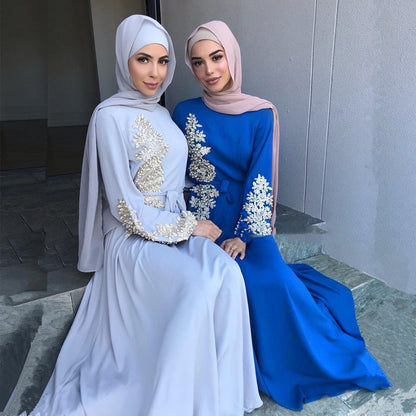 sixsr Spring Autumn Dresses for Women Embroidery Abaya Dubai Turkey Muslim Dress Evening Wedding Dress Kaftan Islamic Clothing Indian Dress Women Robe Vestidos