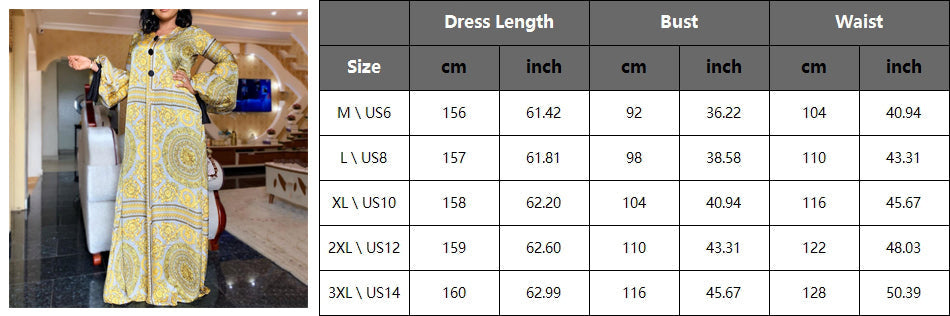 Summer Long Sleeve Maxi Dress African Ladies Rich Bazin Golden Print Vintage Plus Size 3XL Floor Length Women Party Long Dress