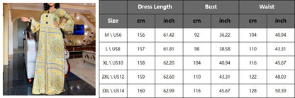 Summer Long Sleeve Maxi Dress African Ladies Rich Bazin Golden Print Vintage Plus Size 3XL Floor Length Women Party Long Dress