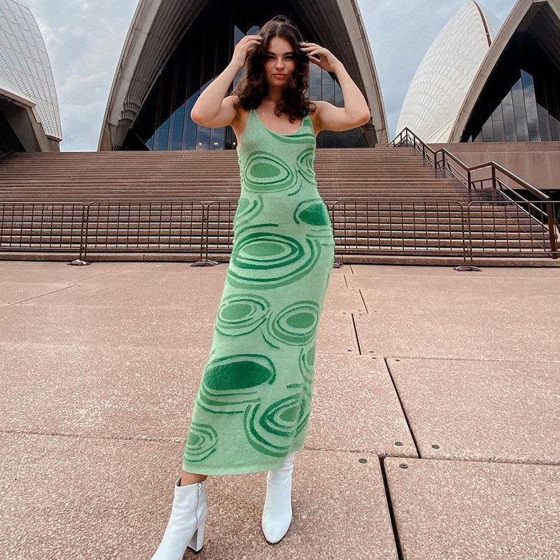 Sixsr Paisley Print Knit Dress Women Green Y2K Summer Sexy Bodycon  Sleeveless Spaghetti Strap Beach Party Midi Dresses