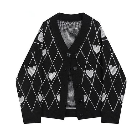 Sixsr Gothic Style Fashion Oversized Black Cardigan For Women Sweater Long Sleeve V-neck Harajuku Loose Vintage Knitwear Tops Coat