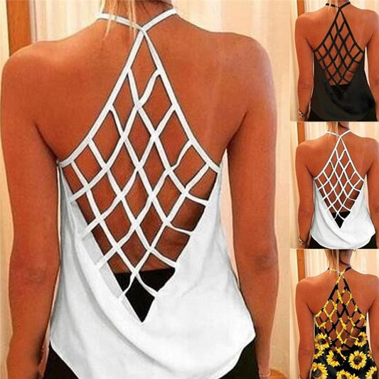 sixsr  Women's Camisole & Tanks Solid Sleeveless Tops Backless Hollow Out Open Back Cool Loose Top Sexy Vest Camis