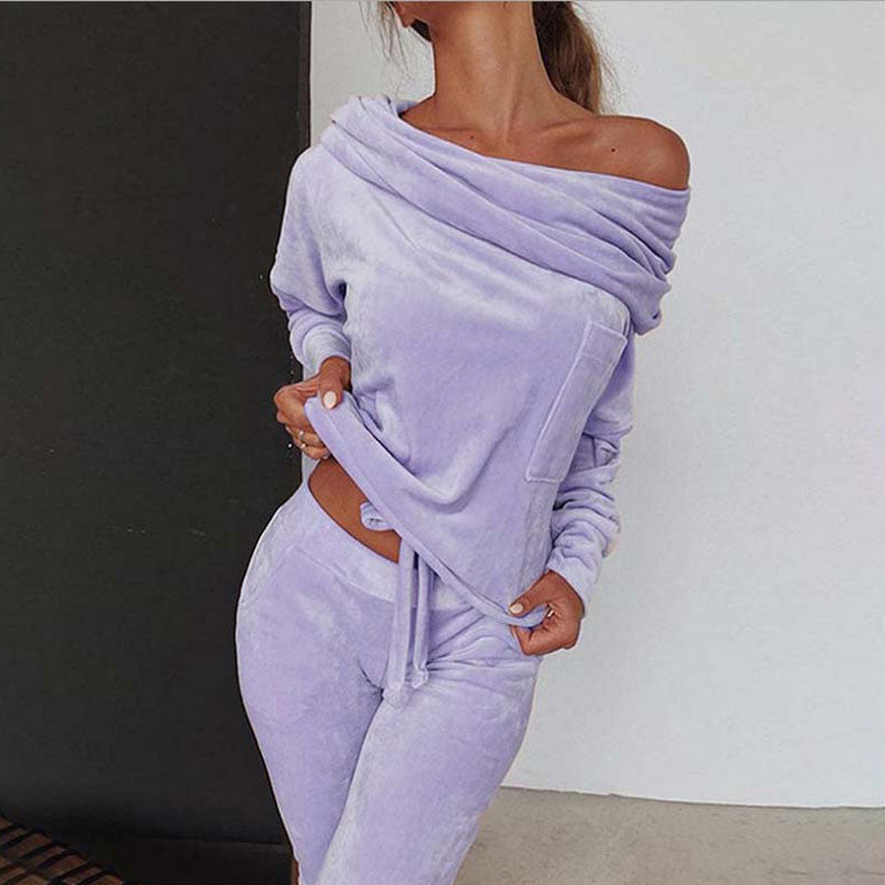 Autumn Velour Lounge Set Women  Two Piece Sets Velvet Velour Tracksuit Ladies Sweatsuit 2 Piece Outfits For Women