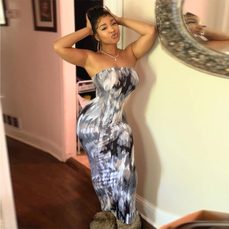 Sixsr Stripe Tie Dye Print Sexy Maxi Dress Spring Casual Long Dress Women Nightclub Long Sleeve Bodycon Dresses C70CC31