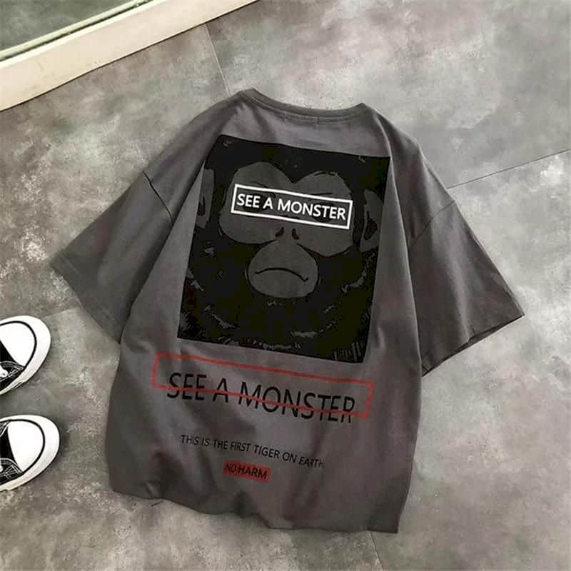 Cool Short-sleeved T-shirt men women Korean loose Harajuku monkey print personality T-shirt hip-hop streetwear bottoming shirt