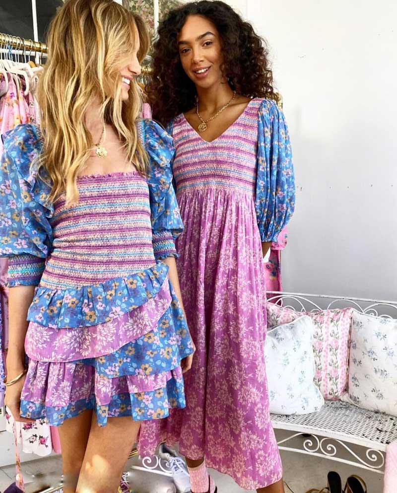 Sixsr Inspired mixed floral prints ruffled party dress puff sleeve square neck smocked sexy laides dress mini chic summer dress