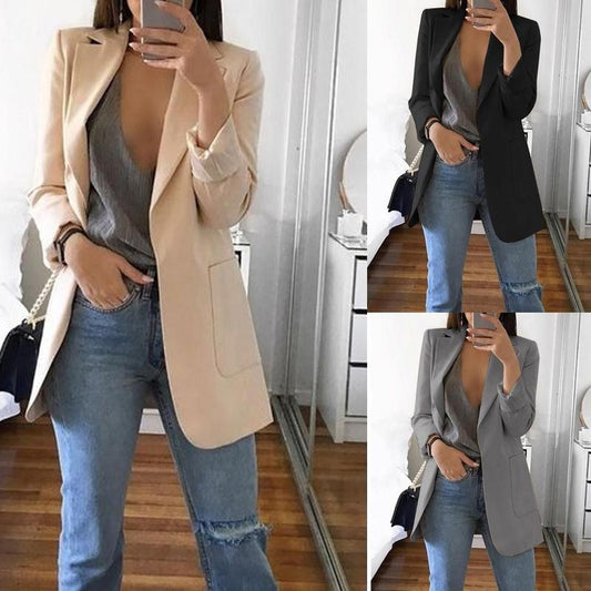 Sixsr Slim Women Elegant Autumn Suit Jacket Female Office lady Casual Notched Business Blazer Suit Outwear Coat Outwear