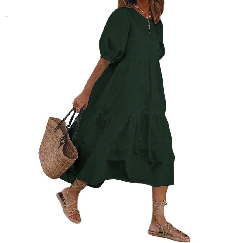 Sixsr Summer Dress Elegant Party Mid-Calf Dress Women'Summer Sundress Bohemian Beach Sundress Casual Vestido Plus Size
