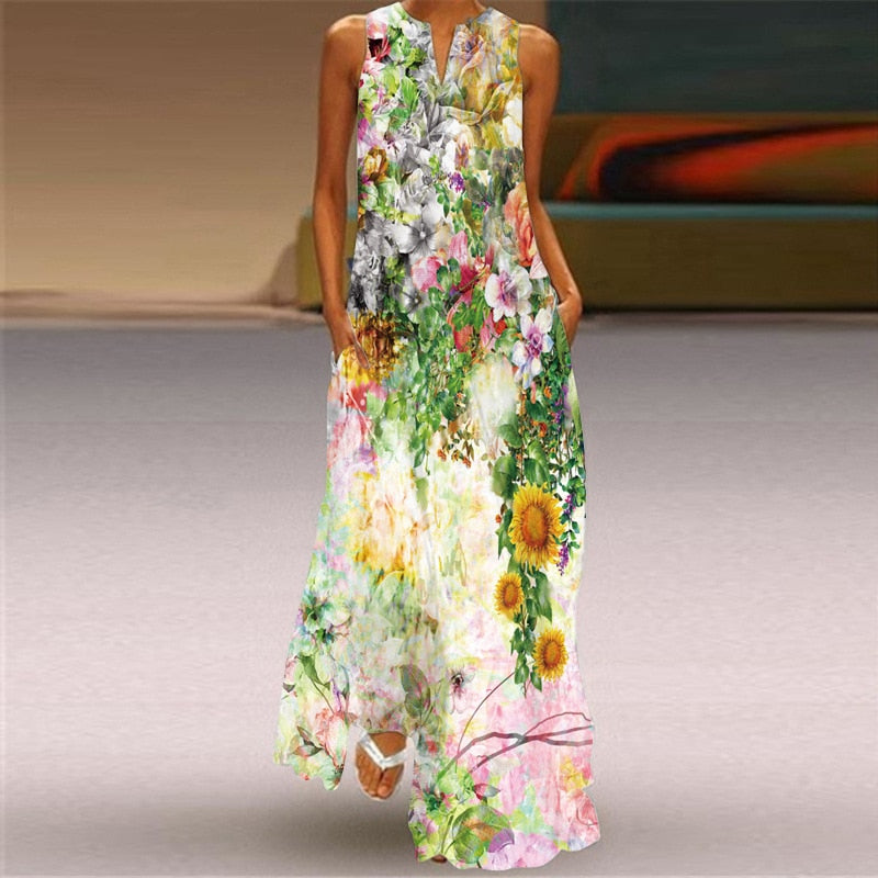 Sixsr Summer Long Dress Elegant Robe Dress Party Sleeveless Dresses Women Casual Sundress Vintage Maxi Dresses For Women