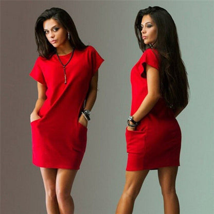 Sixsr Women Female Short Sleeve Loose Mini Short A-line Dresses Summer Beach Casual Dress Candy Color S-XXL