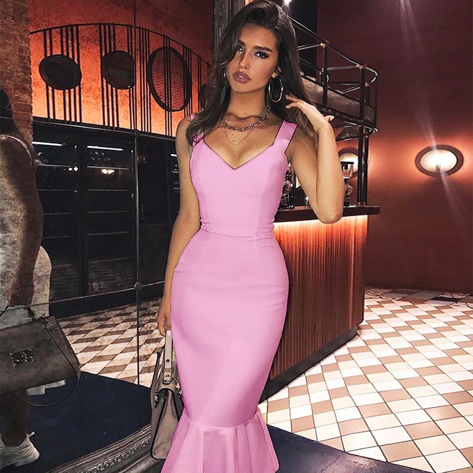 Sixsr New Summer Women White Bandage Dress Sexy Spaghetti Strap Sleeveless Bodycon Club Celebrity Evening Party Lady Dress