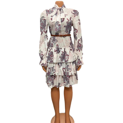 Sixsr Women Printed Dresses Long Sleeves Bowtie Cake Dress Female Ruffles Pleated Africn Fashion Lovely Date Sweet Vestidos Plus Size
