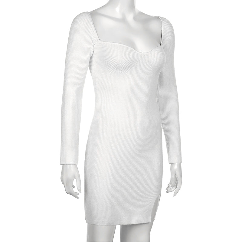 Sixsr Bodycon Knitted Women Sweater Dress Long Sleeve Sexy Off Shoulder Split Elegant Party Dresses Fashion Autumn Winter