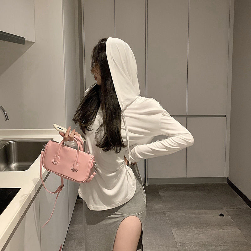 Hooded Shirt Side Split Sexy Blouse Women Long Sleeve Autumn Women Button Up Shirt Solid Color Basic Tee Shirt Loose Casual