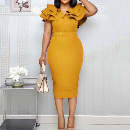 Sixsr puff sleeve women patchwork dress autumn  bodycon dresses elegant office lady work midi dresses femme vestiods plus size 4xl