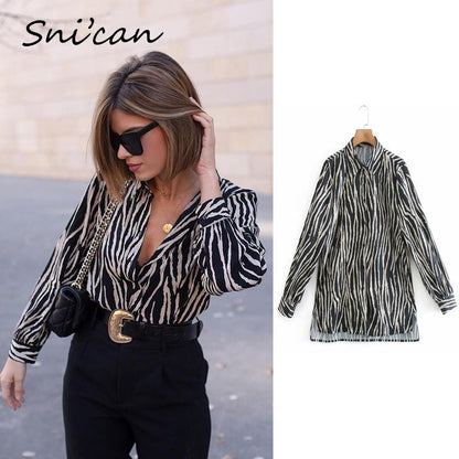 Sixsr  women satin blouse long sleeve zebra print shirts vintage office ladies tops femme chandails fashion blusa de mujer Chandails