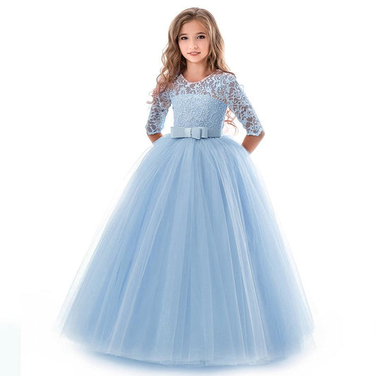 Sixsr Teen Girl Evening Party Long Dress 5-14Y Girl Formal School Ceremony Outfit Kids Christening Costume White first Communion Dress