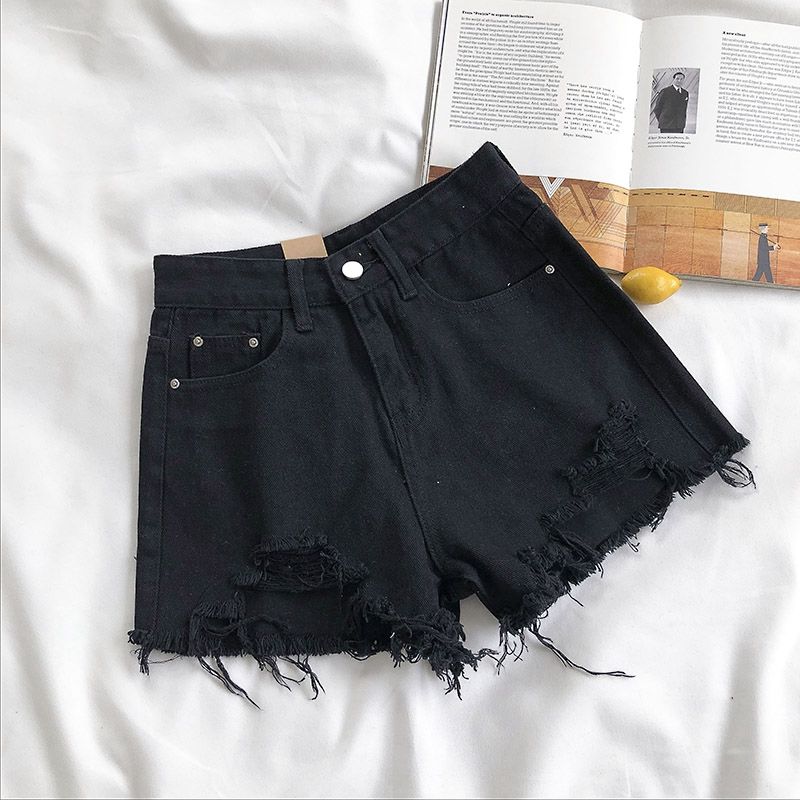 Casual High Waist Denim Shorts Women Summer  Pocket Tassel Hole Ripped jeans Short Female Femme Short Pants Women