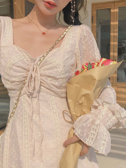 Sixsr Vintage Fairy Dress Women Elegant Designer Chiffon Dress Long Sleeve French Party Midi Dress Casual Women's Clothing Autumn
