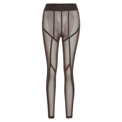Sixsr New Sexy See-through Black High Waist Long Trousers Casual Sweatpants Women Autumn Elastic Pencil Pants Mesh Leggings
