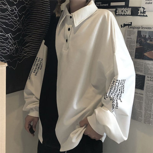 Sixsr new stitching contrast  shirt Korean Hong Kong style sweatshirt Preppy hip hop oversize long-sleeved t-shirt men women