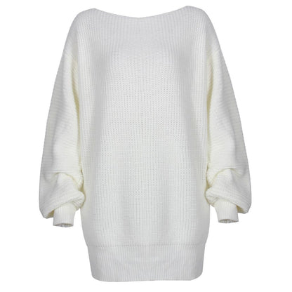 Sixsr The hottest ladies casual off-shoulder lantern sleeve knitted sweater dress