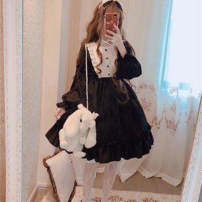 Sixsr Japanese Gothic Lolita Dress Women Kawaii Bow Bear Lace Blue Dress Long Sleeve Princess Dress Halloween Costume Gift For Girls