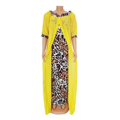 Sixsr Leopard Loose Bodycon Fashion outdoor WomenMaxi  Dress Leisure Patchwork Strapless Sexy Ethnic Style African vestidos