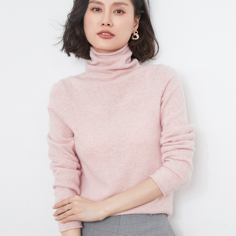 100% Pure Wool Cashmere Sweater Fall/Winter Pile Collar Pullover Korean Fashion Casual Knitted Tops Women Jacket Long Sleeve