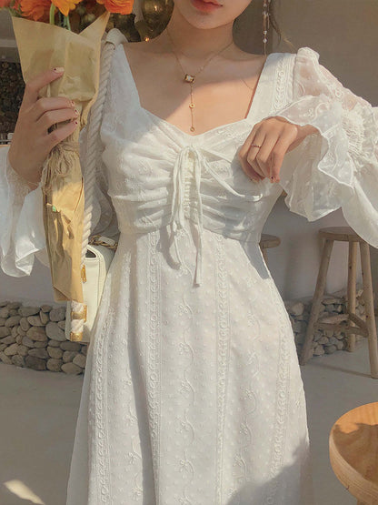 Sixsr Vintage Fairy Dress Women Elegant Designer Chiffon Dress Long Sleeve French Party Midi Dress Casual Women's Clothing Autumn