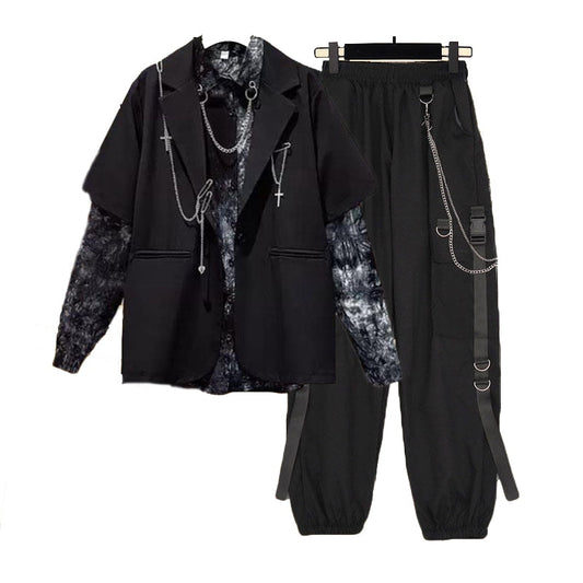 Sixsr Autumn 2024 Women Chain Cargo Pants+Chian Blouse+Chain Vest Women Streetwear Harajuku 3 Piece Set For Women Pants