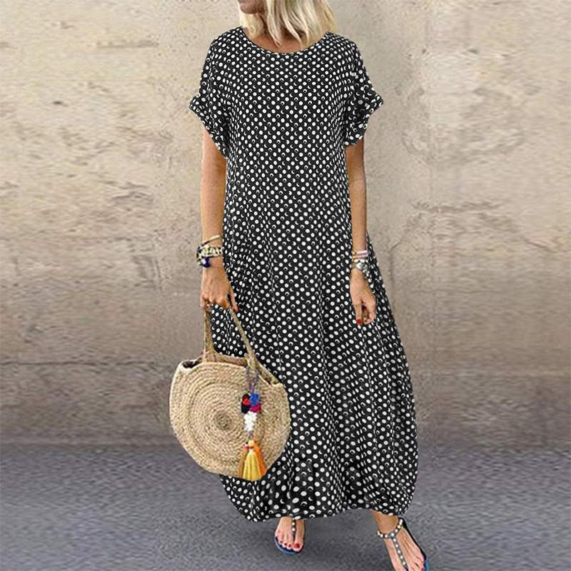 Sixsr Women Crew Neck Short Sleeve Long Dresses