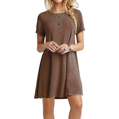 Sixsr Women Female Short Sleeve Loose Mini Short A-line Dresses Summer Beach Casual Dress Candy Color S-XXL