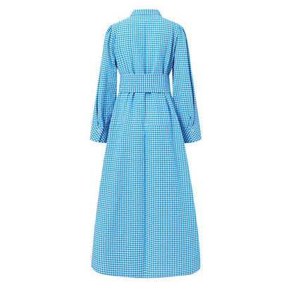 Sixsr Spring Shirt Dress Women Long Sleeve Party Dresses Casual Lapel Button Vintage Belted Pockets Sundress Plaid Printed Robes