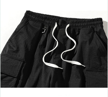 FOJAGANTO Summer Cargo Shorts Men Trend Brand Men's High Street Drawstring Knee Length Pants Print Casual Shorts Male